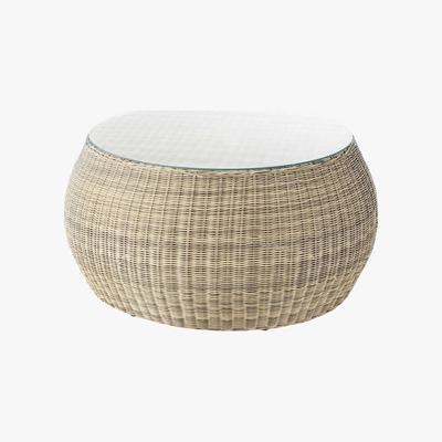 Maisons du Monde Tempered glass and wicker garden coffee table W 92cm St Raphaël