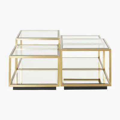 Maisons du Monde Tempered Glass and Gold Metal Nesting Tables Greenwich