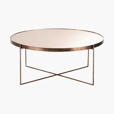 Maisons du Monde Copper-Plated Metal Mirror Round Coffee Table Comete