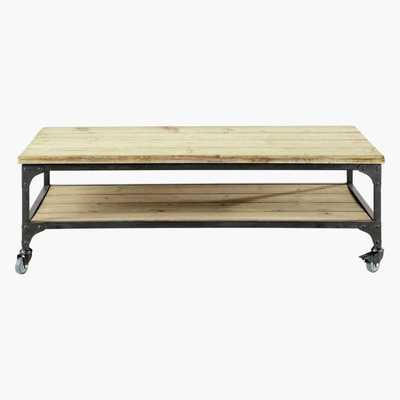 Maisons du Monde Fir and metal industrial coffee table on castors Gallieni