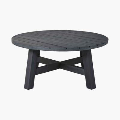 Maisons du Monde Round Black Solid Acacia Garden Coffee Table Perissa