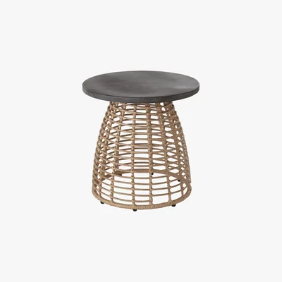 Maisons du Monde Round Grey and Resin Faux Rattan Garden Coffee Table Diabolo
