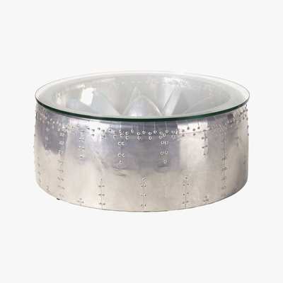 Maisons du Monde Aluminium and Glass Round Industrial Coffee Table Tyler