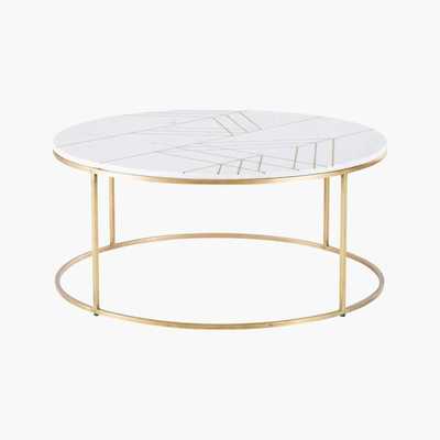 Maisons du Monde Gold Iron and White Marble Round Coffee Table Izmir