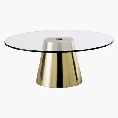 Maisons du Monde Round Tempered Glass and Brass Metal Coffee Table Rockefeller