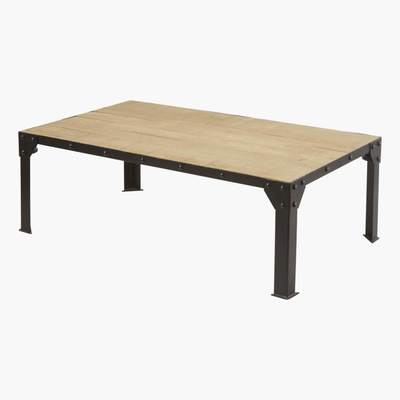 Maisons du Monde Black Metal and Solid Mango Wood Coffee Table Factory