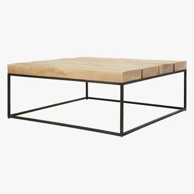 Maisons du Monde Square Black Metal and Solid Oak Coffee Table Magnus