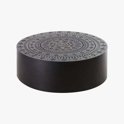 Maisons du Monde Round Black Metal Coffee Table with Cut Out Print Mayana