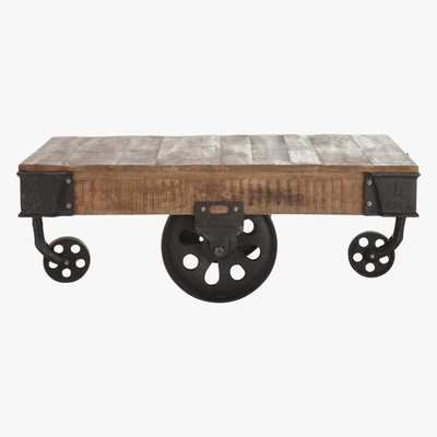 Maisons du Monde Solid mango wood and metal industrial coffee table on castors W 130cm Colorado