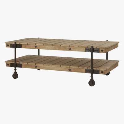 Maisons du Monde Industrial Wheeled Coffee Table in Mango Wood and Black Metal Carrello