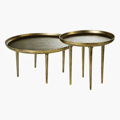 Maisons du Monde Aged Effect Brass Metal Nesting Tables Kamila