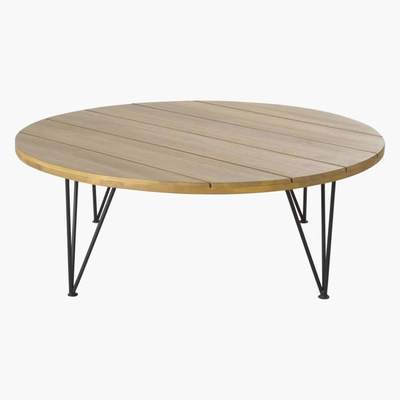 Maisons du Monde Black Metal and Solid Acacia Garden Coffee Table Caramba