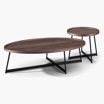 Maisons du Monde Oval Faux Walnut and Black Metal Nesting Tables Wyatt