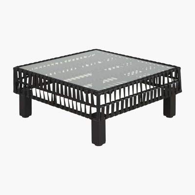 Maisons du Monde Black Woven Resin and Glass Garden Coffee Table Massai