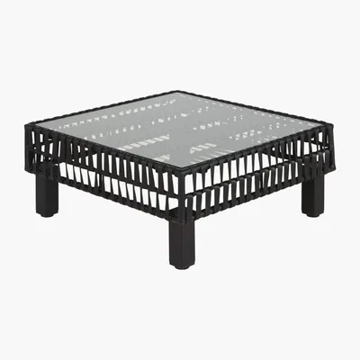 Maisons du Monde Black Woven Resin and Glass Garden Coffee Table Massai