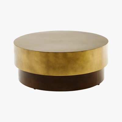 Maisons du Monde Brown and Gold Metal Round Coffee Table Moka