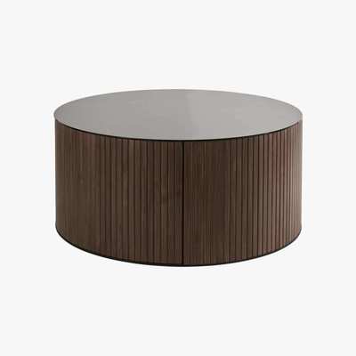 Maisons du Monde Round Tempered Glass 1-Drawer Coffee Table Spiga