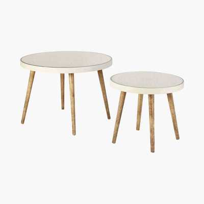Maisons du Monde White Glass Nesting Tables with Engraved Designs Kayla