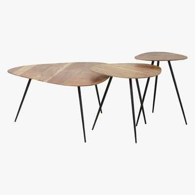 Maisons du Monde Black Metal and Acacia Nesting Tables Gingerall