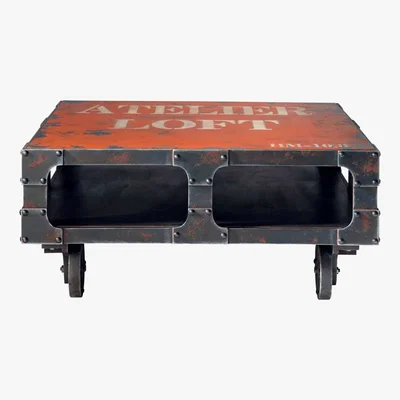 Maisons du Monde Wooden coffee table on castors in red W 90cm Terminus