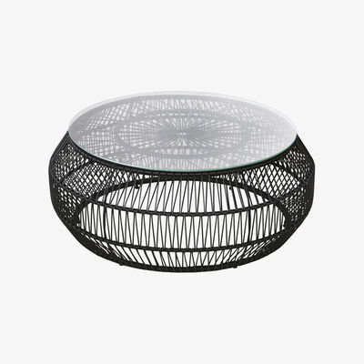 Maisons du Monde Round garden coffee table in black resin and glass