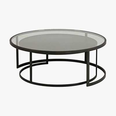 Maisons du Monde Set of 2 Tempered Glass and Black Metal Nest of Tables Eclipse