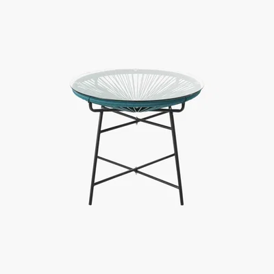 Maisons du Monde Round Aqua Resin and Glass Garden Coffee Table Copacabana