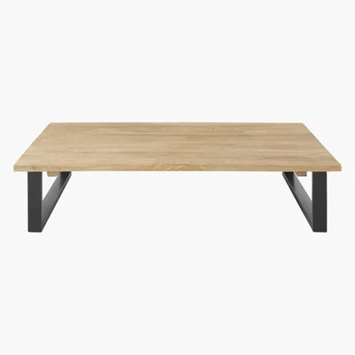 Maisons du Monde Black Metal and Recycled Solid Teak Garden Coffee Table Agana
