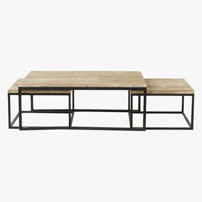 Maisons du Monde Nest of 3 Solid Fir and Metal Industrial Coffee Tables Long Island
