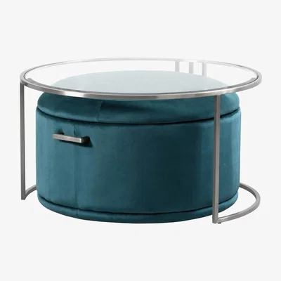 My Furniture Aria Silver Coffee Table and Storage Ottoman Peacock - Set