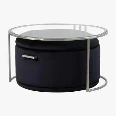 My Furniture Aria Silver Coffee Table and Storage Ottoman Black - Set