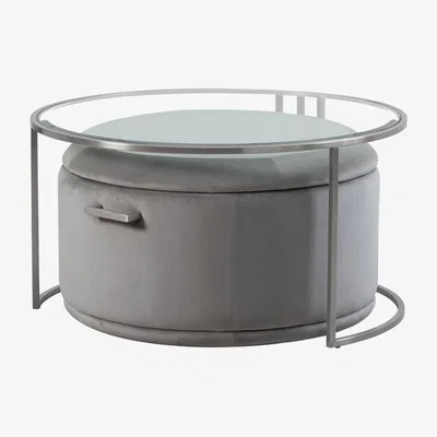 My Furniture Aria Silver Coffee Table and Storage Ottoman Dove Grey - Set