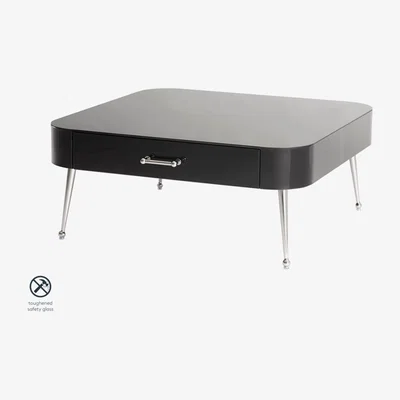 My Furniture Mason Black Glass Coffee Table – Shiny Silver Legs