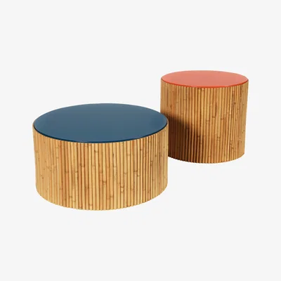 Made in Design Riviera Duo Coffee table - / Set of 2 - Ø 60 & Ø 45 cm by Maison Sarah Lavoine Blue/Red