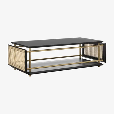 Made in Design Wiener Box Coffee table - / 107 x 50 cm x H 33 cm - Caning by Wiener GTV Design Black/Gold/Beige