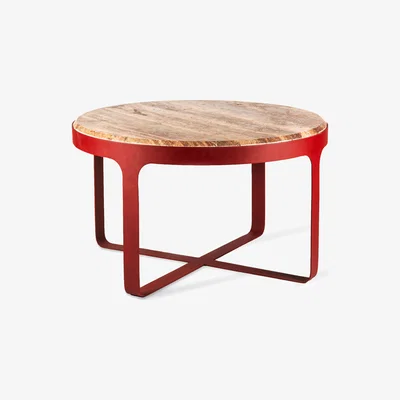 Made in Design Stoner Coffee table - / Ø 60 x H 35 cm - Travertine stone & metal by Pols Potten Red