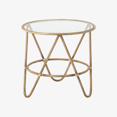 Made in Design Verdon Coffee table - / Ø 50 cm - Metal imitation bamboo by Bloomingville Beige/Transparent/Natural wood