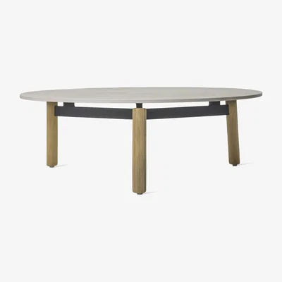 Made in Design Lento Coffee table - / Ceramic and teak - Ø 90 x H29 cm by Vincent Sheppard White/Natural wood