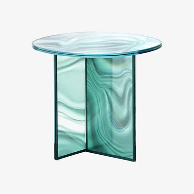 Made in Design Liquefy Coffee table - / 60 x 50  x H 51 cm - Glass with marble-effected veined pattern by Glas Italia Green