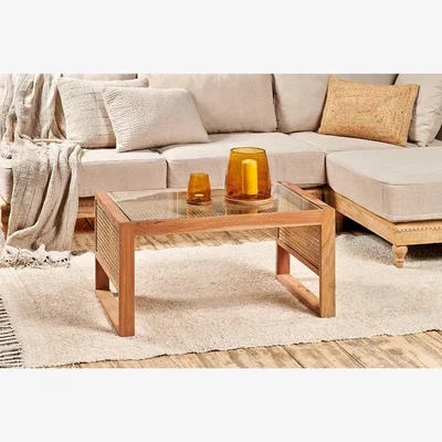Nkuku Nkuku Balibar Cane & Glass Coffee Table | Tables | Natural