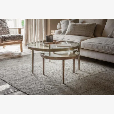 Nkuku nkuku Jiya Iron & Glass Nested Coffee Tables Set Of 2 | Tables | Brass | ()
