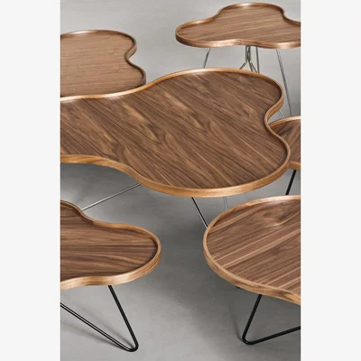 Nordic Nest Swedese Flower mono table Special Edition 107x114 cm H45 cm-lacquered walnut-chromed steel