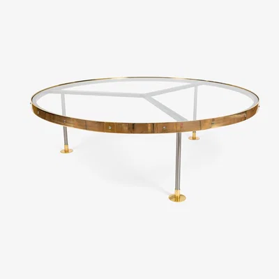 Nordic Nest Scherlin Coffee table 14 Glass lacquered steel stand brass plate
