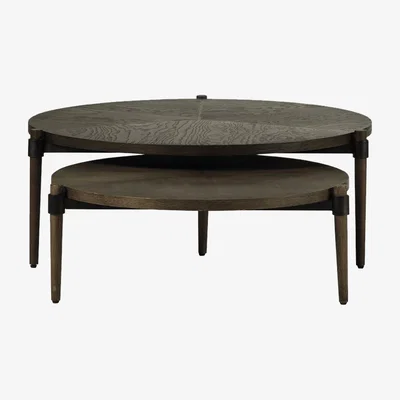 OKA OKA, Set of Two Garasu Nested Coffee Tables - Aged Bark, Coffee Tables, Wood