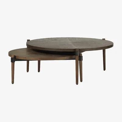OKA OKA, Set of Two Garasu Nested Coffee Tables - Aged Bark, Coffee Tables, Wood
