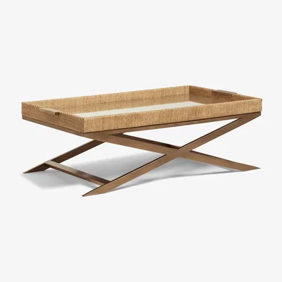 OKA OKA, Sovannah Coffee Table - Sand, Coffee Tables, Glass/MDF Wood/Rattan/Stainless Steel