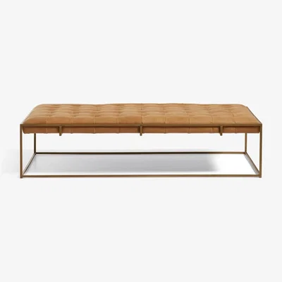 OKA OKA, Wallace Coffee Table/Ottoman - Caramel, Ottomans, Leather/Metal, Floral