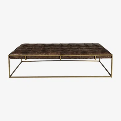 OKA OKA, Wallace Coffee Table/Ottoman - Aged Hazelnut Leather, Coffee Tables, Leather/Metal
