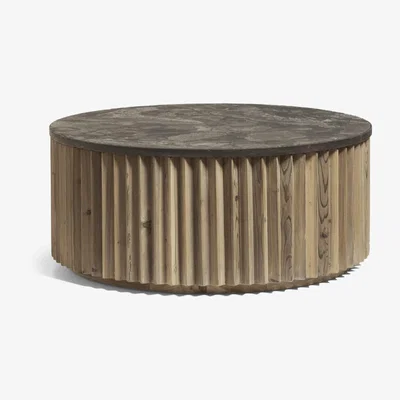 OKA OKA, Melodeon Coffee Table - Distressed Grey/Stone, Coffee Tables, Recycled Pine/Stone