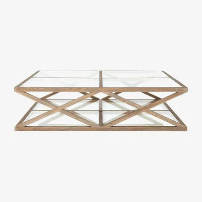 OKA OKA, Large Marylebone Solid Oak Coffee Table - Weathered Oak, Coffee Tables, Glass/Oak